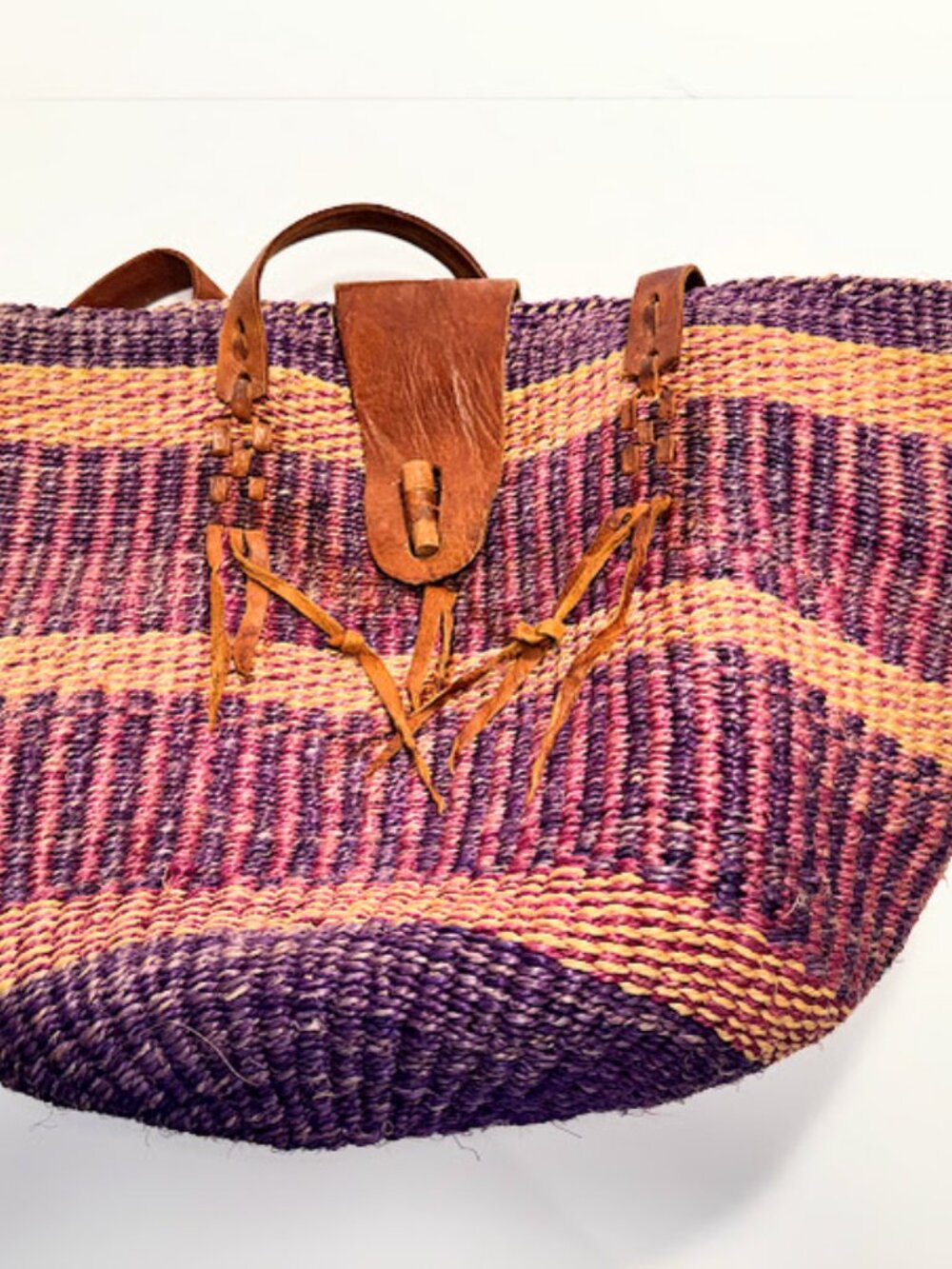 Vintage Woven Multicolor Sisal Tote - Picture 5 of 7